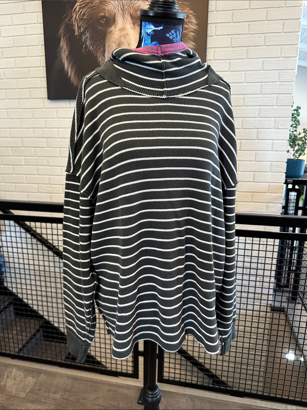 FP Black and White Striped Hooded Sweater
